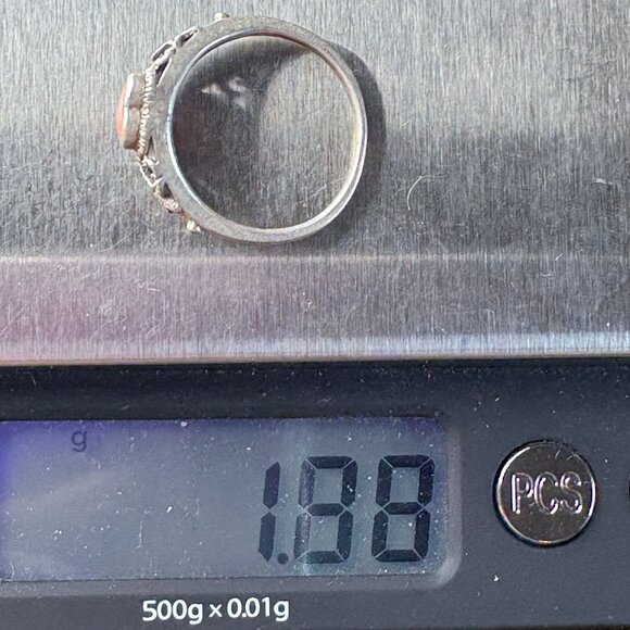 VTG Sterling Silver 925 Spiny Oyster Heart Scroll Star Shoulder Ring Size 6.5 - Picture 6 of 7